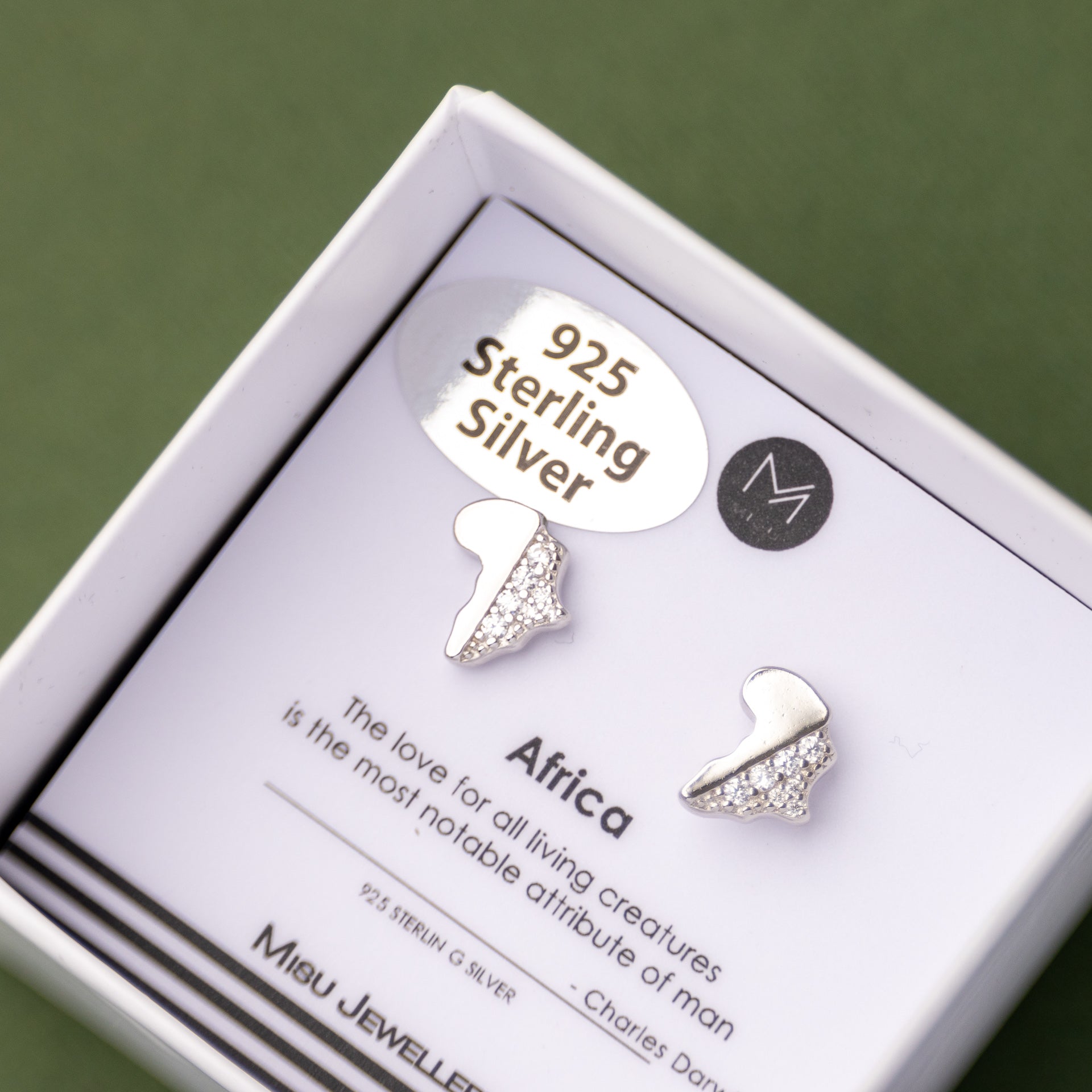 Sterling Silver Demi Pavé Africa Stud Earrings