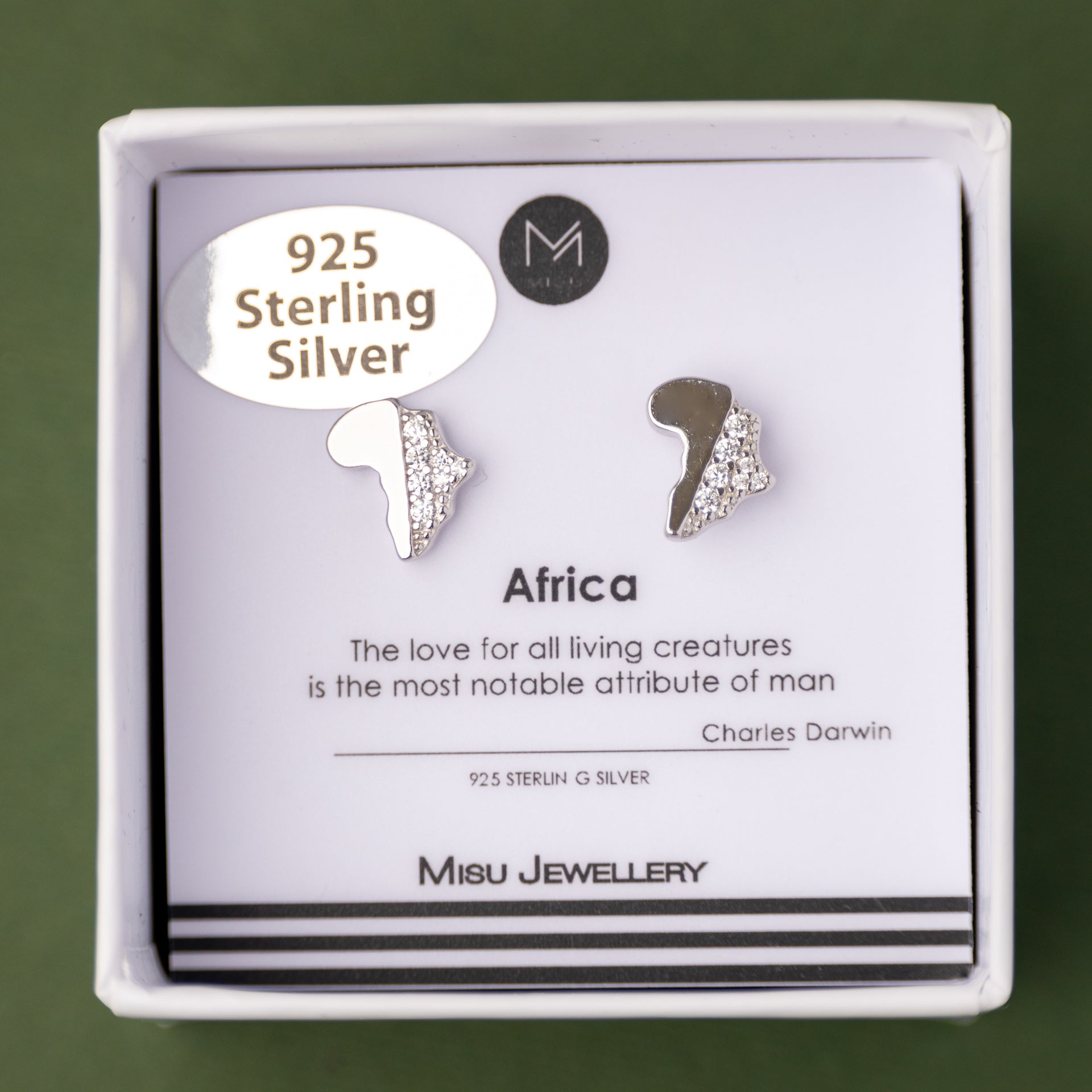 Sterling Silver Demi Pavé Africa Stud Earrings