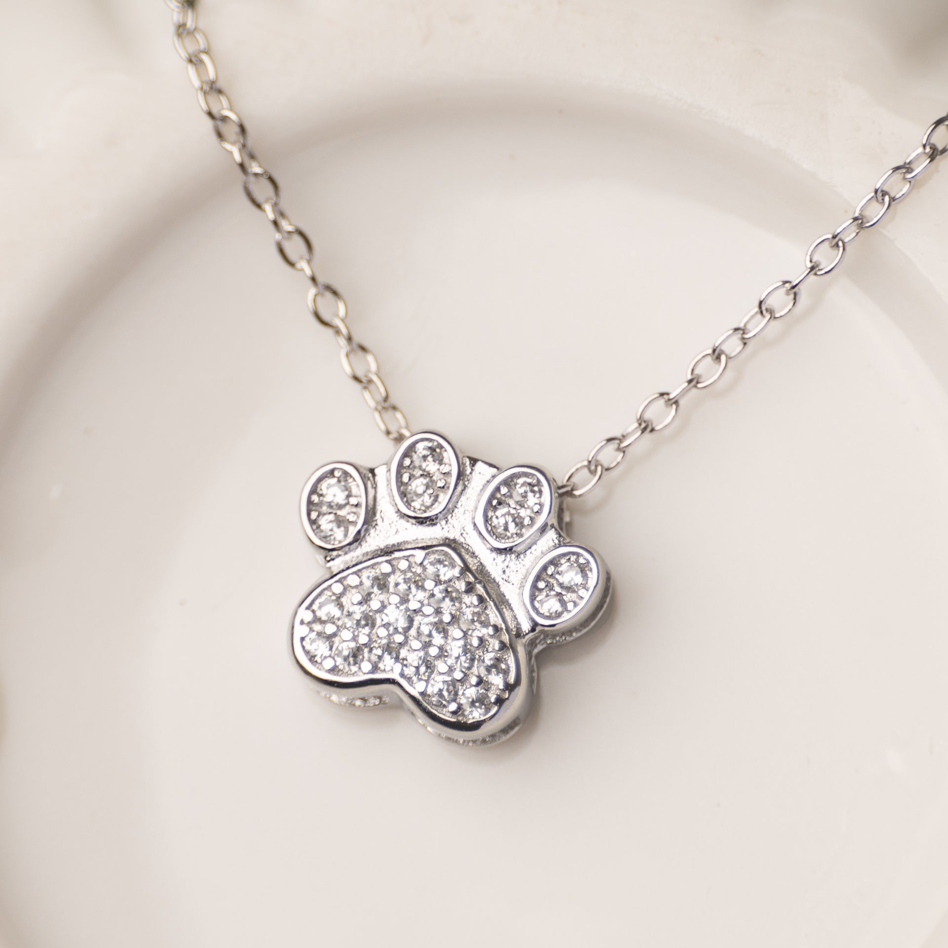 Sterling Silver Diamanté Paw Necklace