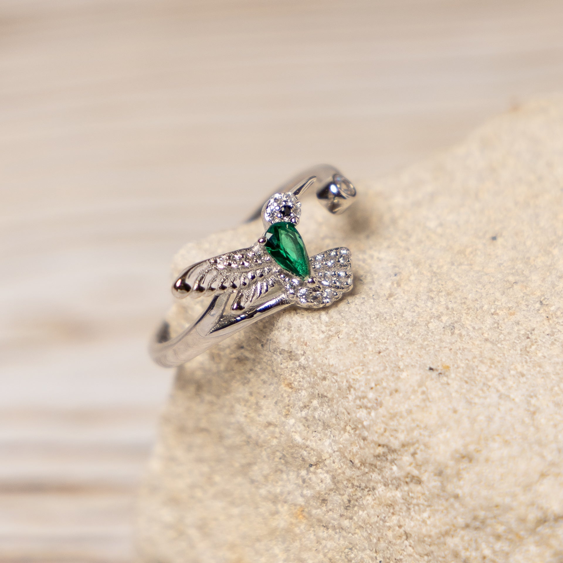 Sterling Silver Hummingbird Adjustable Ring