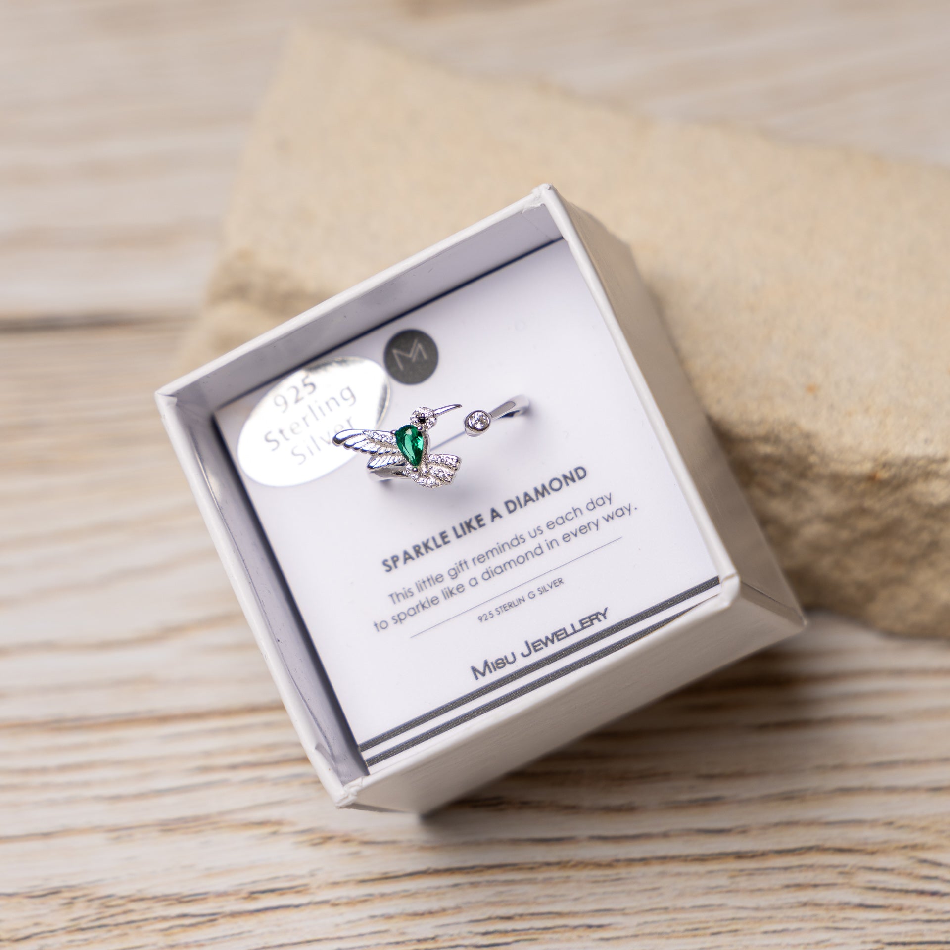 Sterling Silver Hummingbird Adjustable Ring