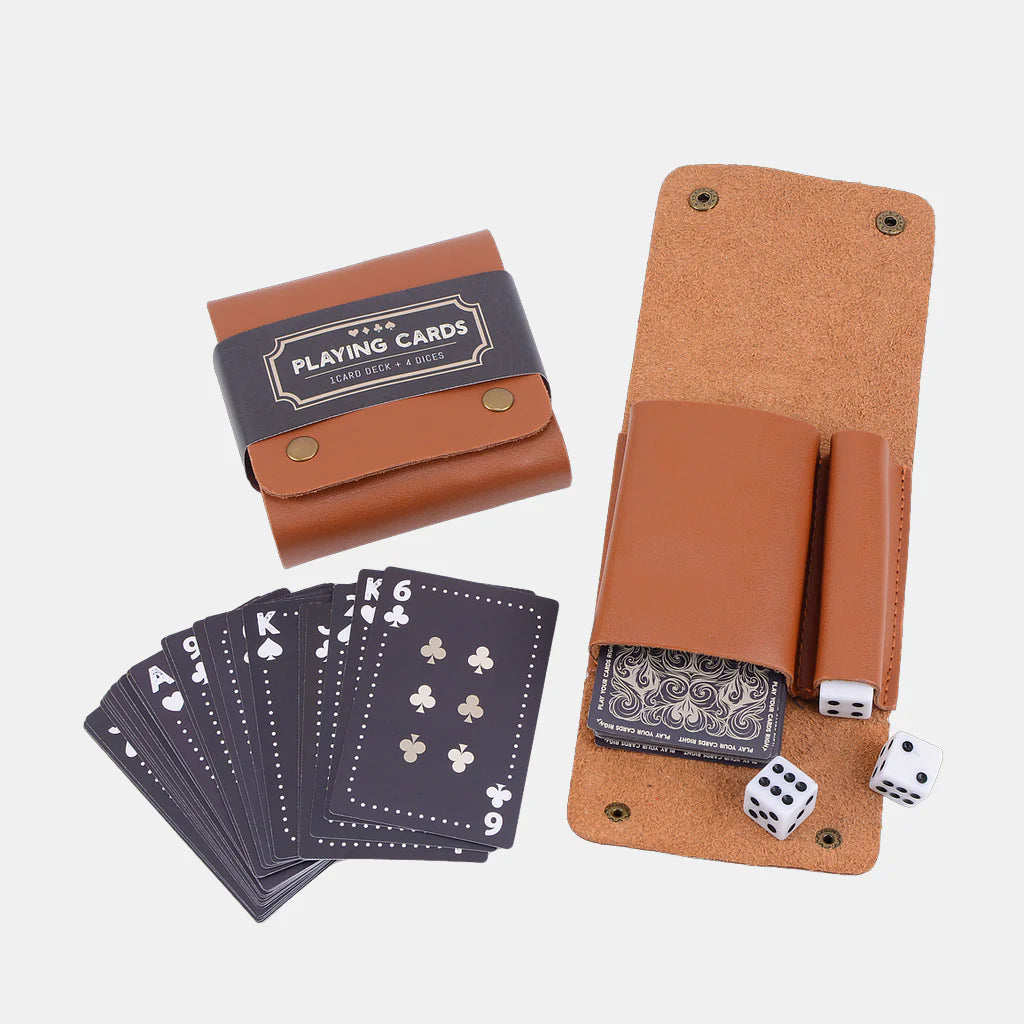 Playing Cards and Dice in Leatherette Pouch