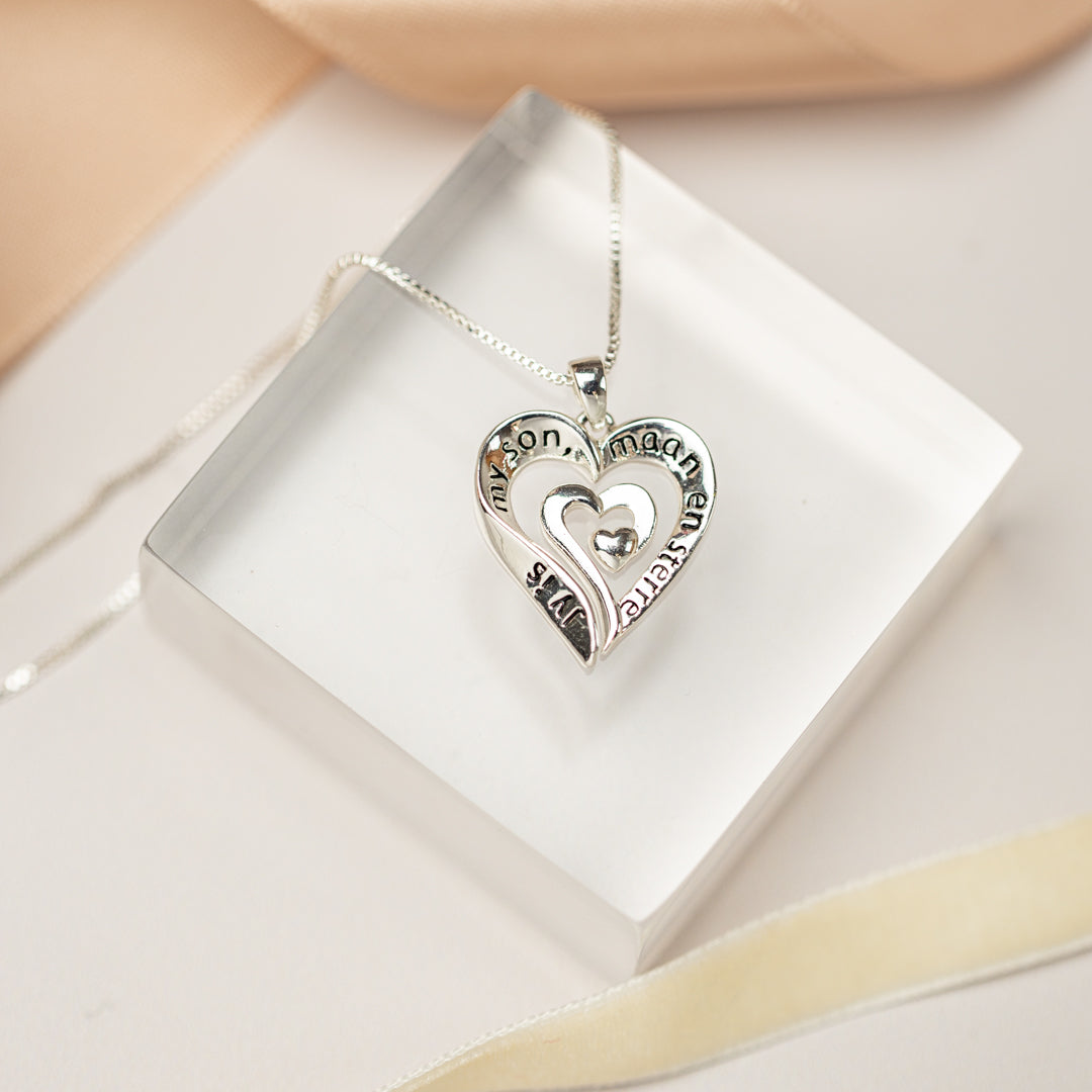 "Jy is my son, maan en sterre" Engraved Heart Necklace