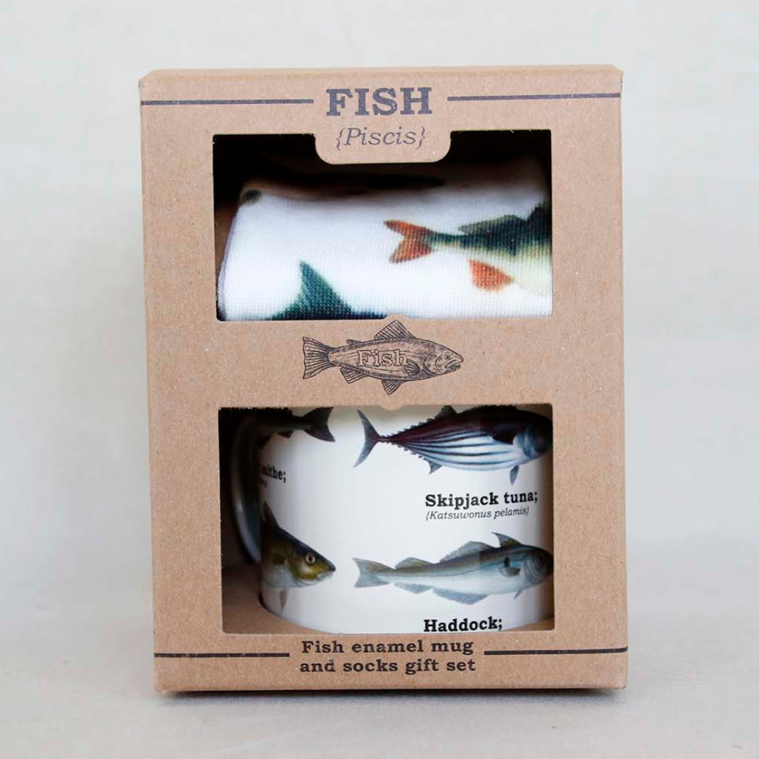 Enamel Fish Mug & Matching Socks Gift Set