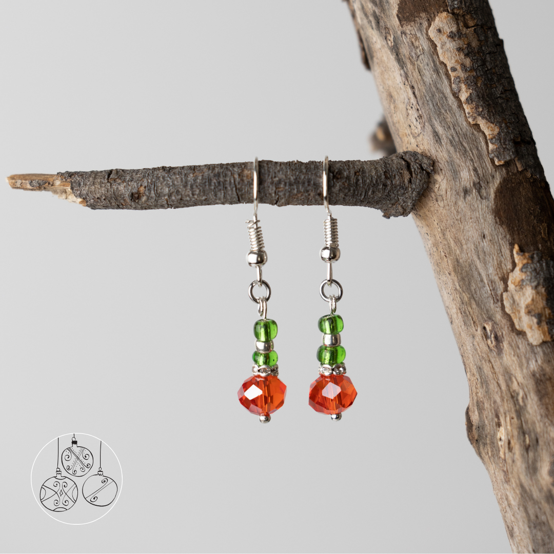 Christmas Minimalist Earrings with Glass Beads and Cubic Zirconia (assorted)