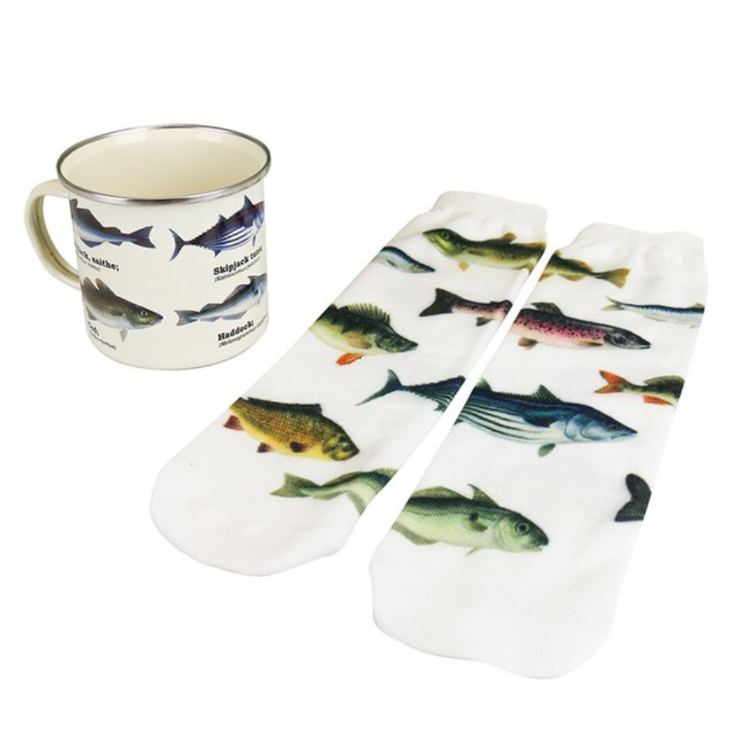 Enamel Fish Mug & Matching Socks Gift Set