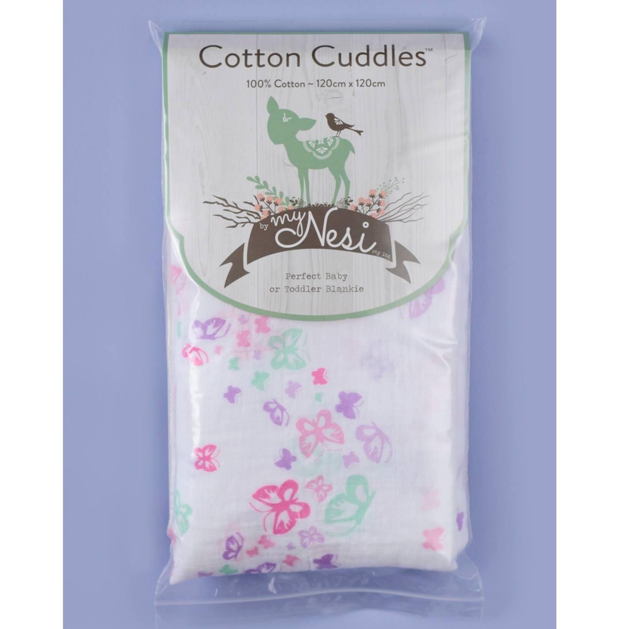 myNesi Cotton Cuddles Blankie – Pink Butterflies