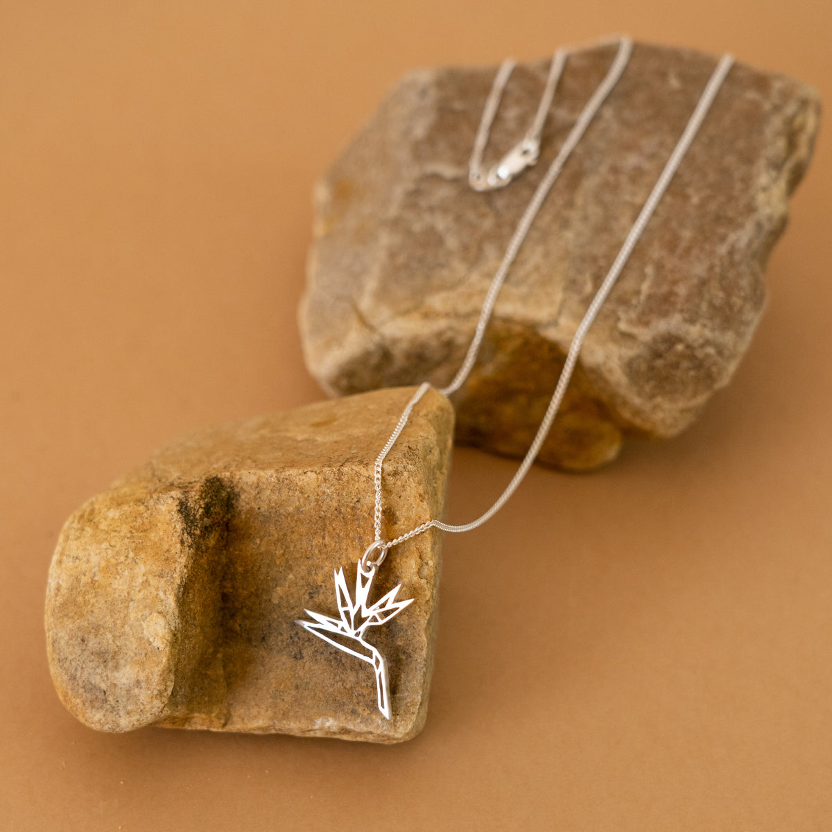 Sterling Silver Origami Strelitzia with Chain