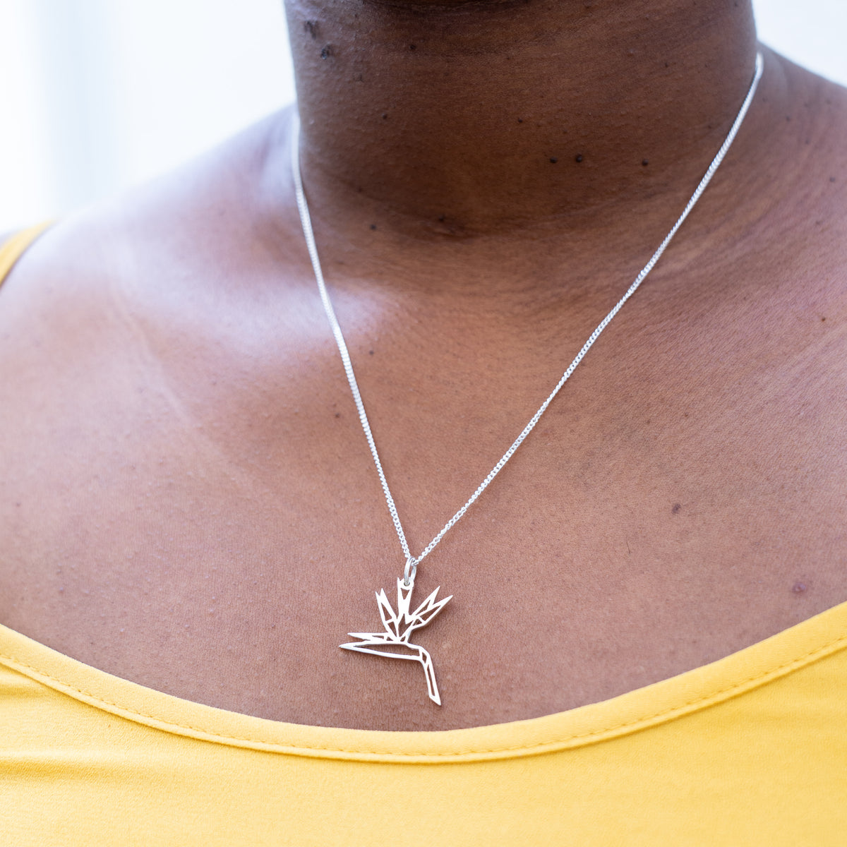 Sterling Silver Origami Strelitzia with Chain