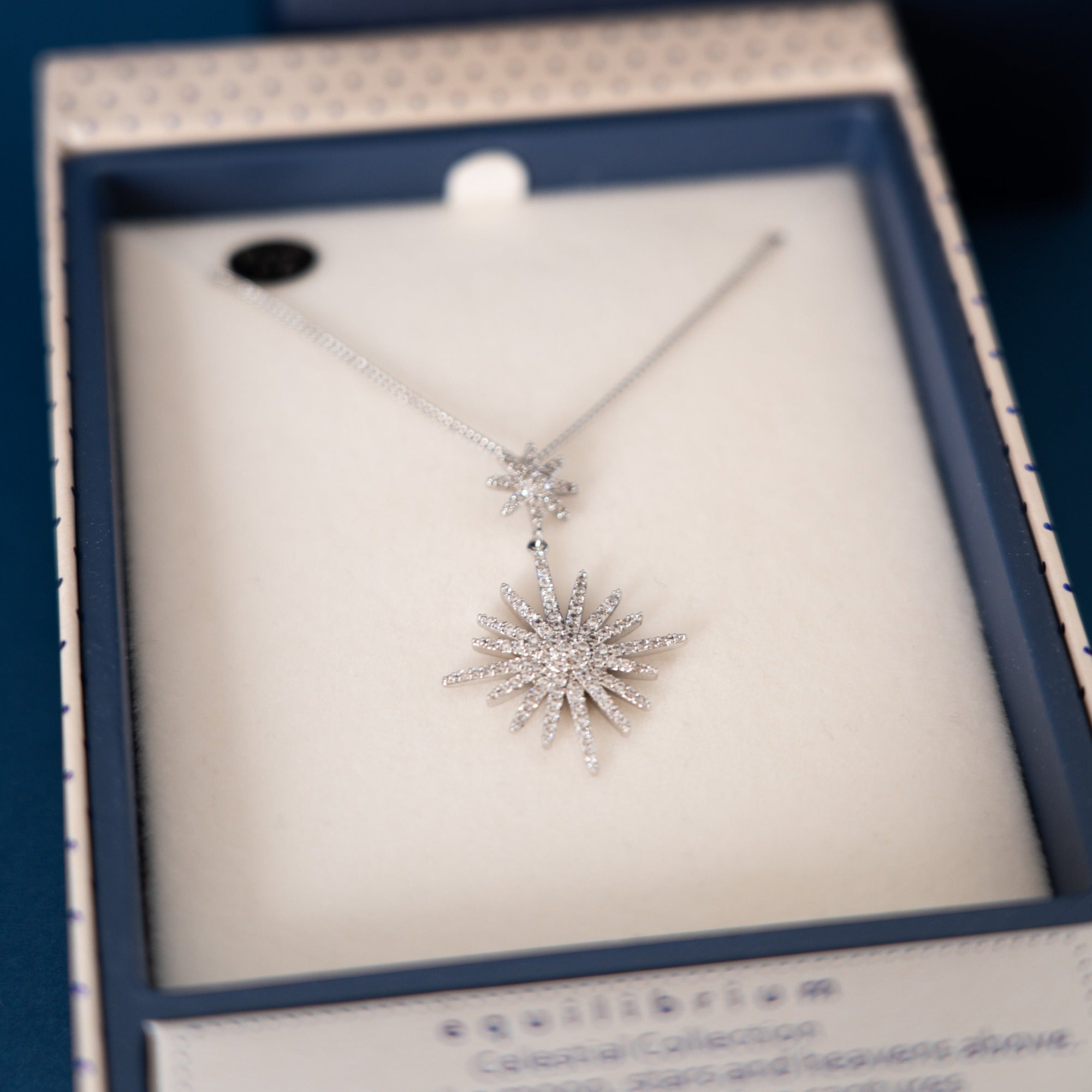 White Gold Starburst Necklace with Pavé Cubic Zirconia