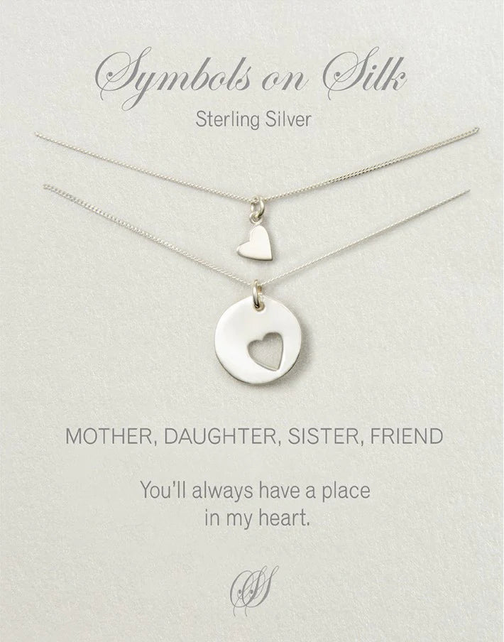 Sterling Silver Mother and Daughter Heart Necklace Set