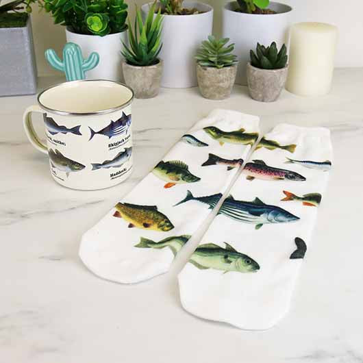 Enamel Fish Mug & Matching Socks Gift Set