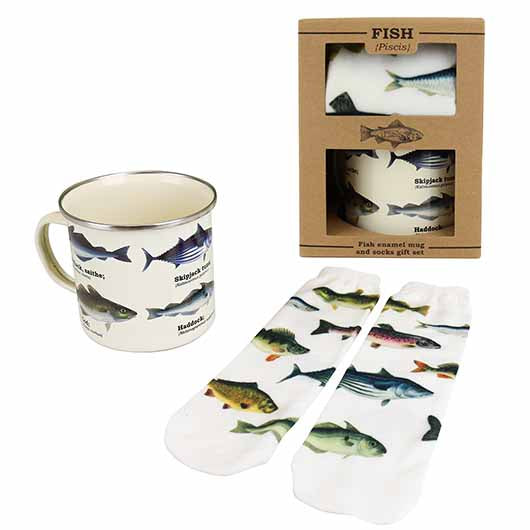 Enamel Fish Mug & Matching Socks Gift Set