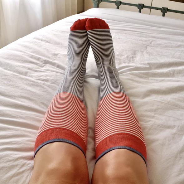Ladies’ Red/Blue Knee-High Stripe Socks