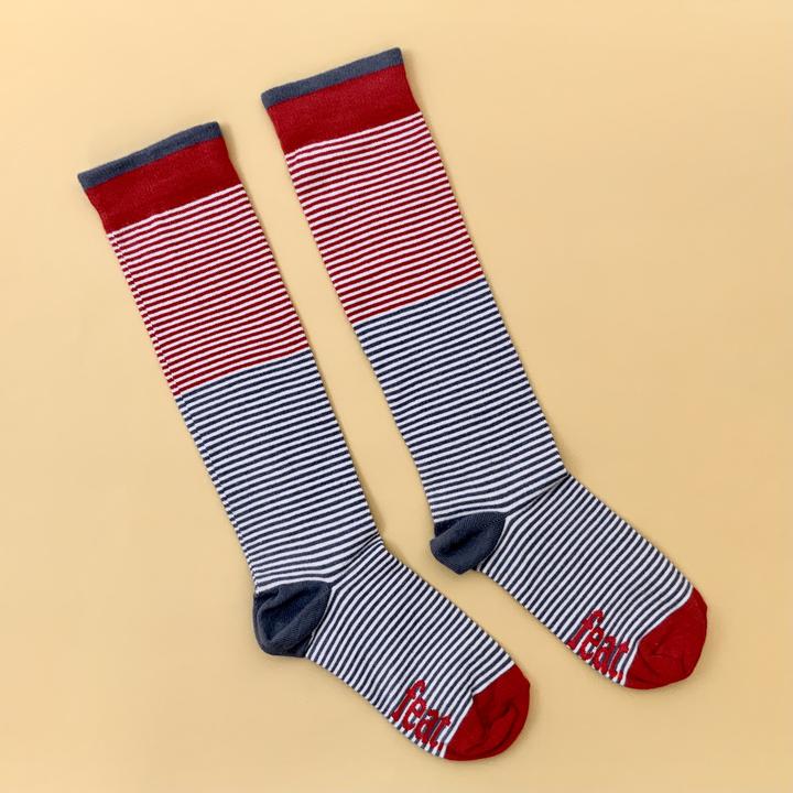 Ladies’ Red/Blue Knee-High Stripe Socks
