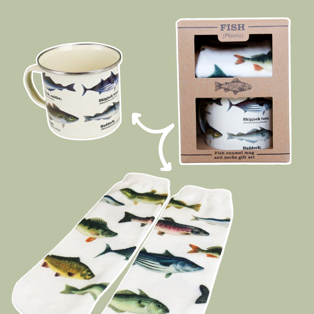 Enamel Fish Mug & Matching Socks Gift Set