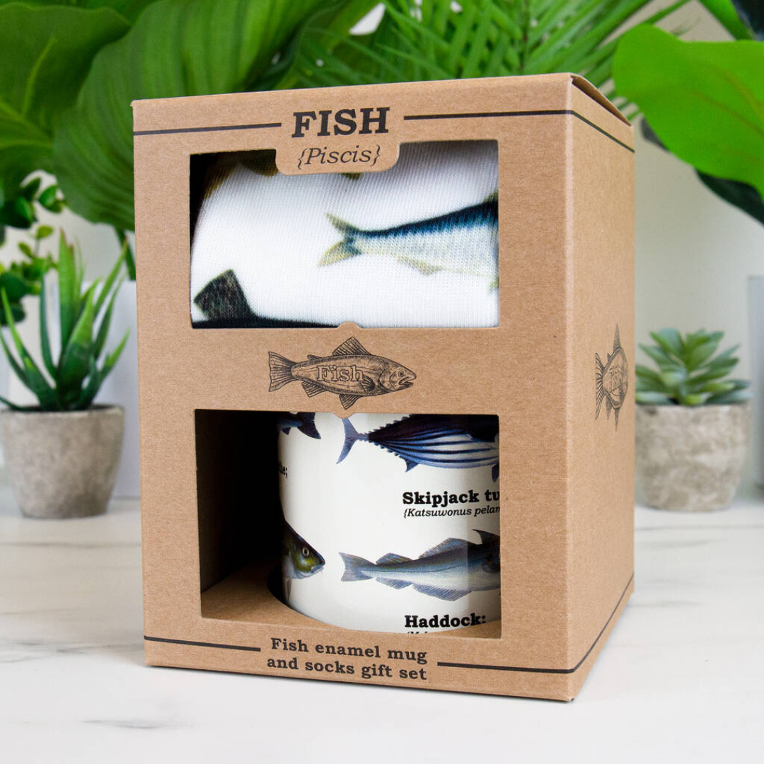 Enamel Fish Mug & Matching Socks Gift Set